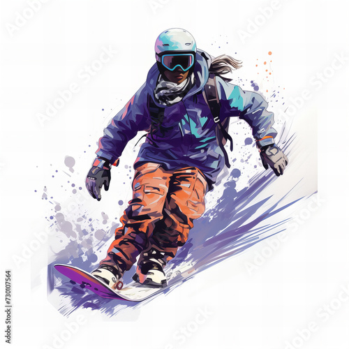 Dynamic Snowboarder in Action: Vibrant Digital Artwork Illustration for Winter Sports and Adventure Themes