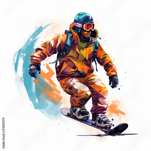 Dynamic Snowboarder in Action - Vibrant Digital Illustration of Winter Sports Adventure with Energetic Pose and Colorful Artistic Background for Extreme Sports and Outdoor Lifestyle Concepts