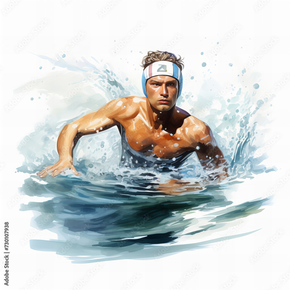 Dynamic Male Swimmer in Action - Powerful Strokes Water Splash Illustration for Sports and Fitness Visuals