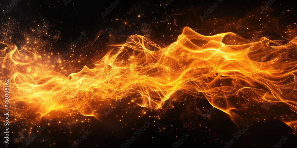 fire flame with smoke on dark black background, banner design