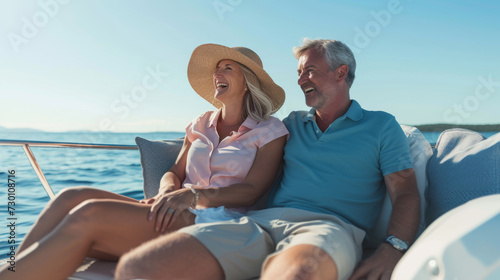 cheerful mature couple enjoying a sunny day on a boat © MP Studio