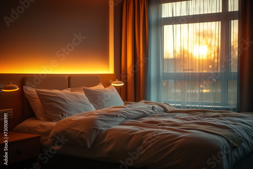 Minimal bedroom, House interior design backdrop, White modern bedroom, Simple design. © jirayut