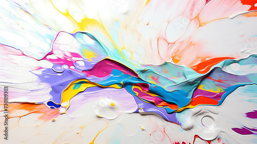Trendy colorful multicolor and white splash. Abstract 3d style, inspired by acrylic fluid art and waves energy. Luxury abstract background and wallpaper. Composition for yours design, cover, header