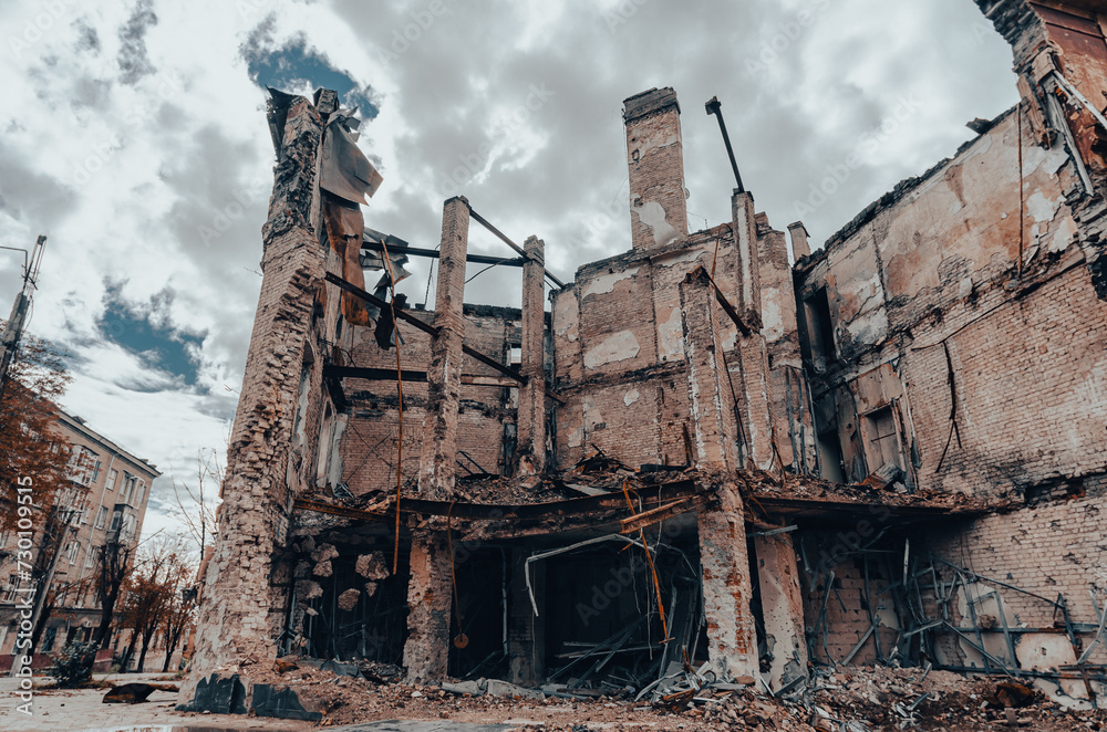 destroyed and burned houses in the city during the war in Ukraine destroyed and burned houses in the city during the war in Ukraine