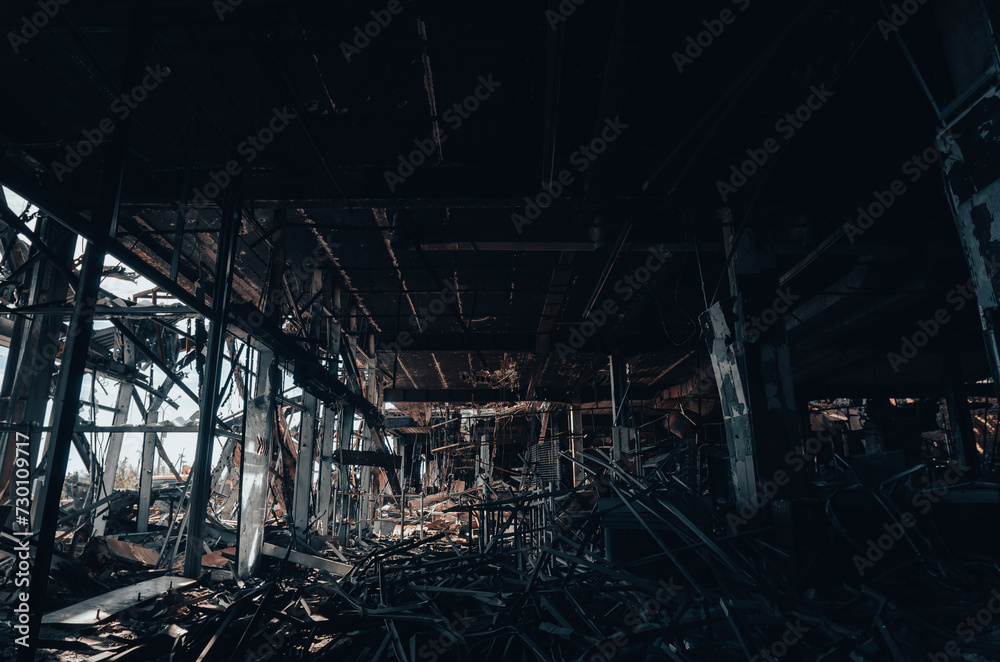 destroyed and burned houses in the city during the war in Ukraine destroyed and burned houses in the city during the war in Ukraine