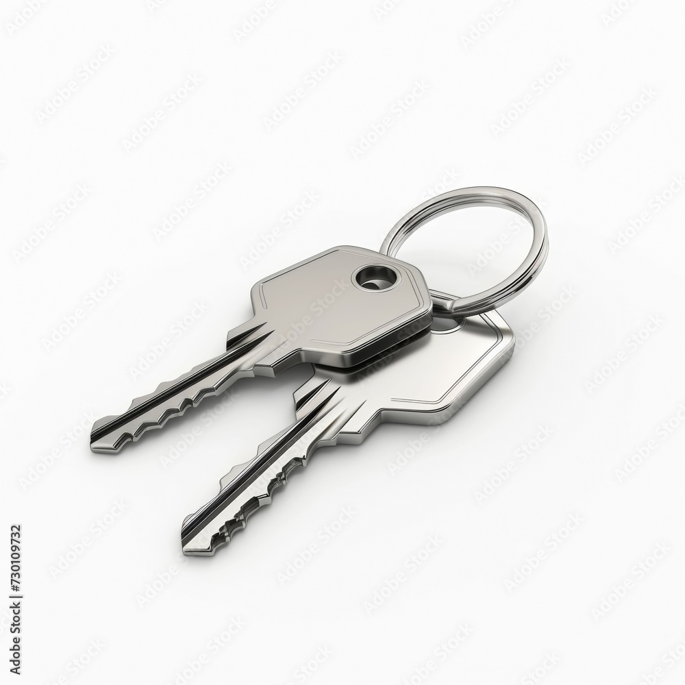 House keys with house shaped keychain, isolated on white background House keys with house shaped keychain, isolated on white background