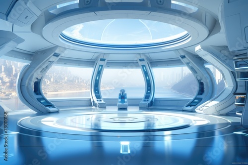 Futuristic Interior of Sci-Fi Space Station. Concept Art Illustration with Beautiful Minimalist