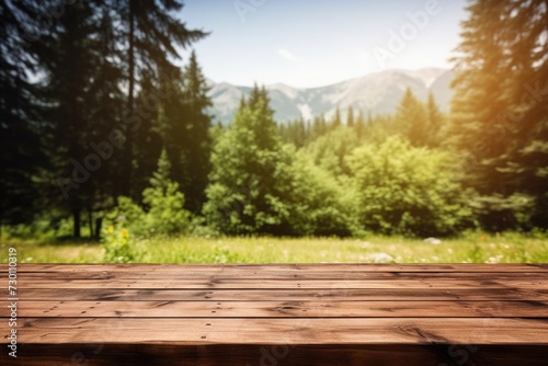 Camping Background. Wooden Table with Empty Space for Summer Nature Camping Theme with Wood