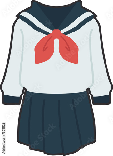 シンプルにデフォルメした手描きのセーラー服のカラーイラスト