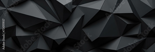  3d black triangle polygonal wall background, black geometric backgound banner, black crystal background, faceted texture, 