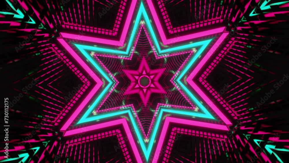 Animated abstract Illustration of colorful neon light effect symmetric star-shaped background Animated abstract Illustration of colorful neon light effect symmetric star-shaped background