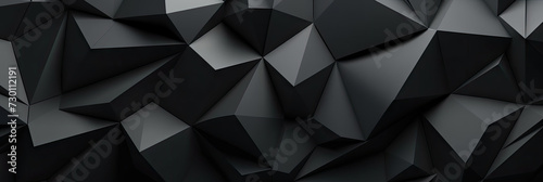  3d black triangle polygonal wall background, black geometric backgound banner, black crystal background, faceted texture, 