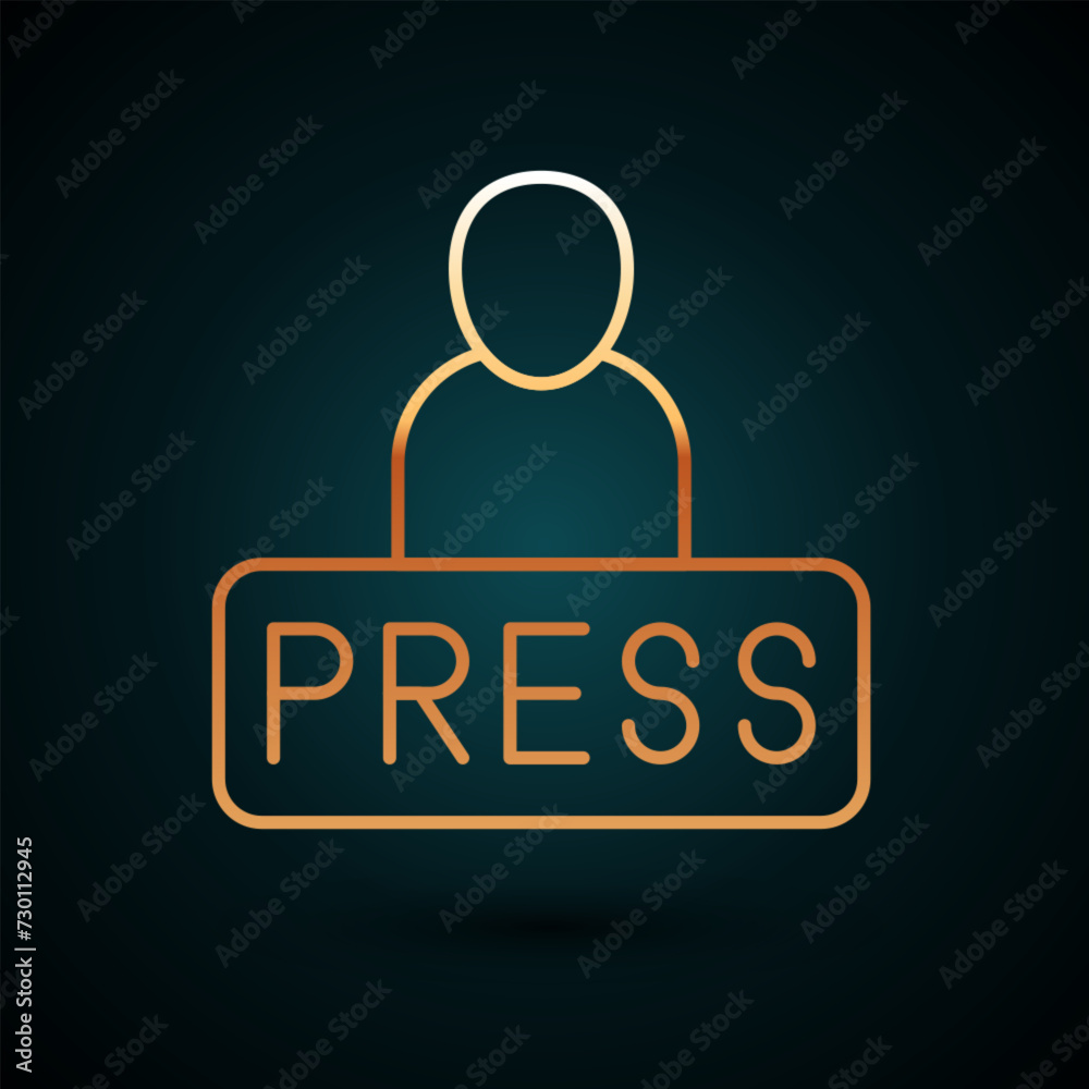 Gold line Journalist news reporter icon isolated on dark blue background. Vector Gold line Journalist news reporter icon isolated on dark blue background. Vector