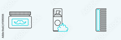 Set line Hairbrush, Cream or lotion cosmetic jar and Shaving gel foam icon. Vector