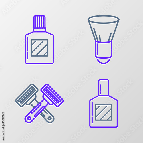 Set line Aftershave, Crossed shaving razor, Shaving brush and icon. Vector