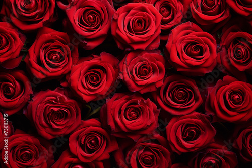 Background from a bouquet of bright red roses