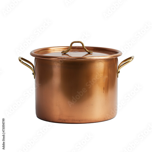 Elegant Copper Cooking Pot with Lid and Brass Handles - A Classic Kitchen Essential for Gourmet Cooking and Sophisticated Home Chefs
