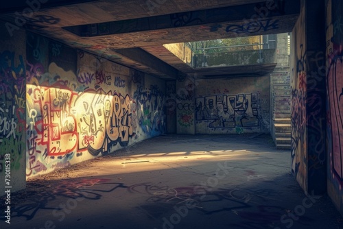 Creepy crumbling staircase inside abandoned building