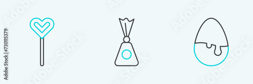 Set line Chocolate egg, Lollipop and Candy icon. Vector