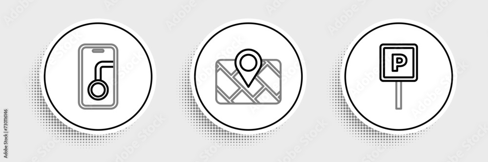 Set line Parking, City map navigation and Gps device with icon. Vector Set line Parking, City map navigation and Gps device with icon. Vector