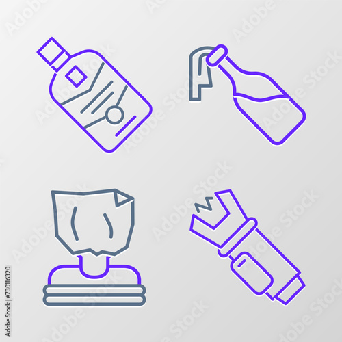 Set line Police electric shocker, Kidnaping, Cocktail molotov and Whiskey bottle icon. Vector