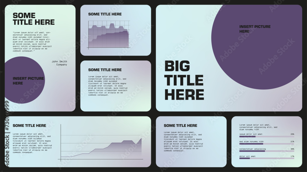 Business grid layout ui infographics template with data charts and graphs.