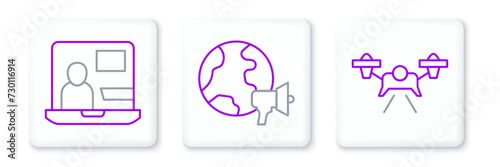 Set line Drone, World news and icon. Vector