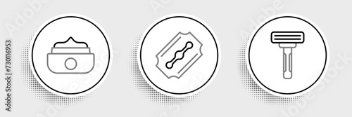 Set line Shaving razor, Gel wax for hair styling and Blade icon. Vector