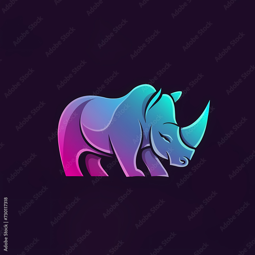 Vector 3D Side View Rhino Line Art Gradient Logo on Black Background. Vector 3D Side View Rhino Line Art Gradient Logo on Black Background.