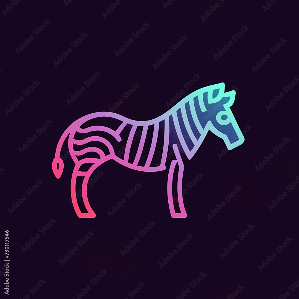 Vector 3D Side View Zebra Line Art Gradient Logo on Black Background.