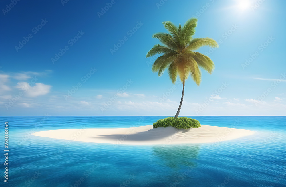 beach with palm trees, island, desert island