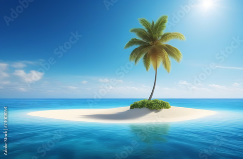 beach with palm trees, island, desert island