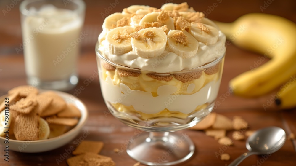A creamy banana pudding layered with vanilla wafers and fresh banana slices, pure nostalgia A creamy banana pudding layered with vanilla wafers and fresh banana slices, pure nostalgia