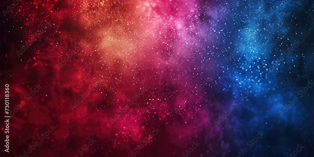 red and blue white  background with stars in dust, red  blue glitter sparkle on dark  background, circle bokeh, defocused, blue red space galaxy , nebula,  cosmos banner poster background