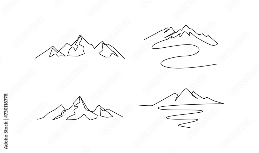 Fototapeta premium One continuous line drawing of mountain range landscape template