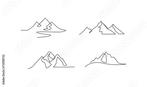 One continuous line drawing of mountain range landscape template