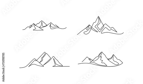 One continuous line drawing of mountain range landscape template