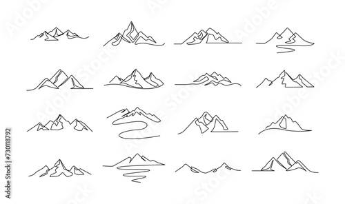 One continuous line drawing of mountain range landscape template