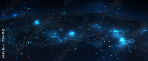 Global Network Connectivity  Digital World Map with Dynamic Light Effects