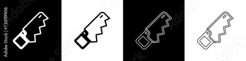 Set Hand saw icon isolated on black and white background. Vector