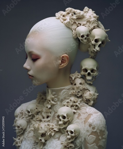 Fashion portrait set, women look like zombies, Mexican ritual... very high level of stylizing and photography. Very colorful, pastel, and minimal beauty.