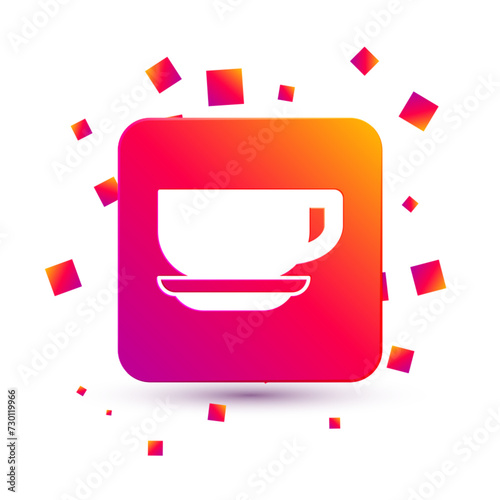 White Coffee cup icon isolated on white background. Tea cup. Hot drink coffee. Square color button. Vector