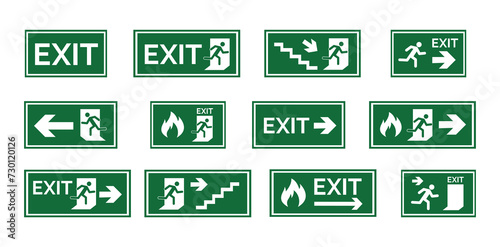 Various exit signs isolated on white background. Exit sign collection in flat style. Vector stock photo