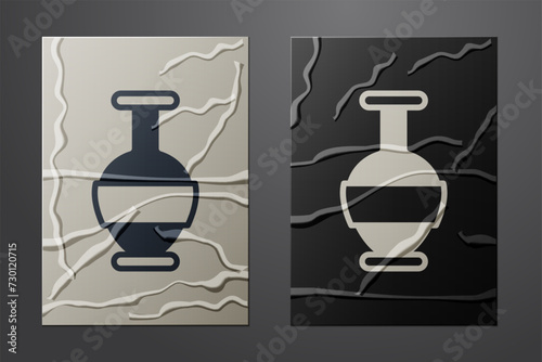 White Ancient amphorae icon isolated on crumpled paper background. Paper art style. Vector