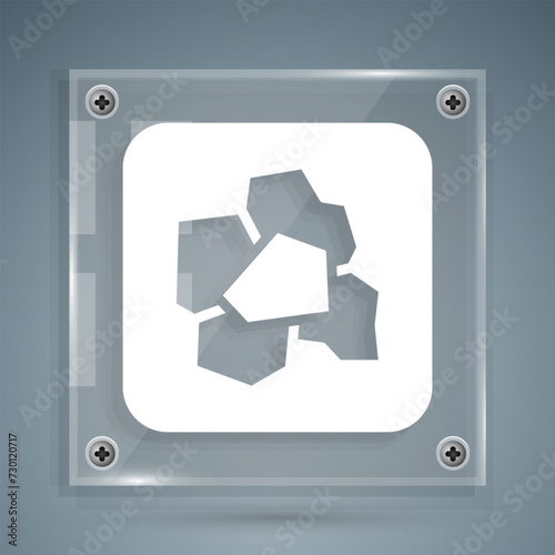 White Gold nugget icon isolated on grey background. Mineral boulder. Square glass panels. Vector