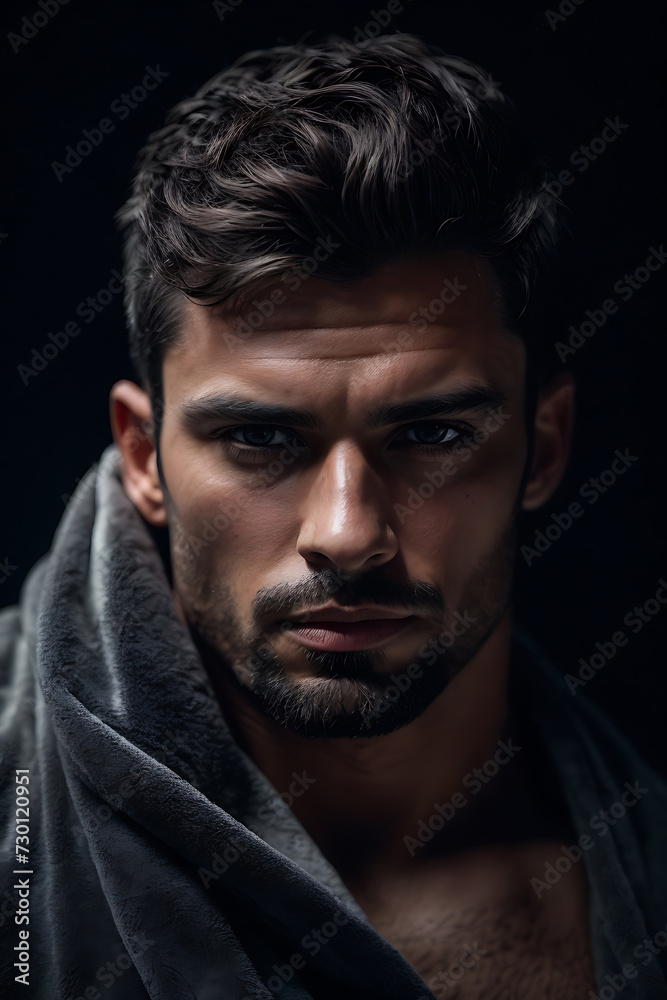 Man Wearing Towel Around His Neck After Showering or Exercising. Generative AI. Man Wearing Towel Around His Neck After Showering or Exercising. Generative AI.