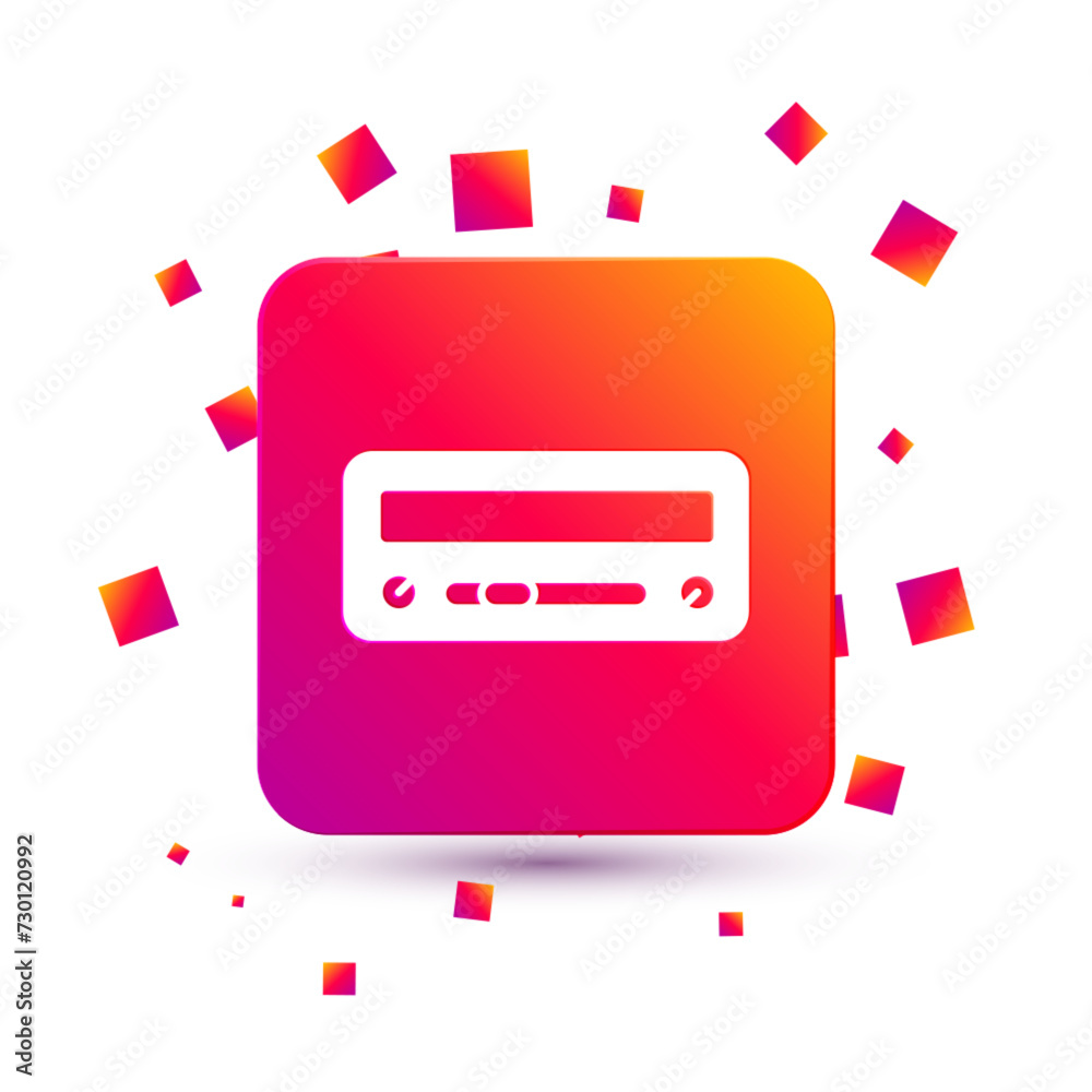 White Car audio icon isolated on white background. Fm radio car audio icon. Square color button. Vector White Car audio icon isolated on white background. Fm radio car audio icon. Square color button. Vector
