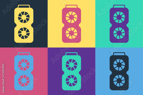 Pop art Video graphic card icon isolated on color background. Vector