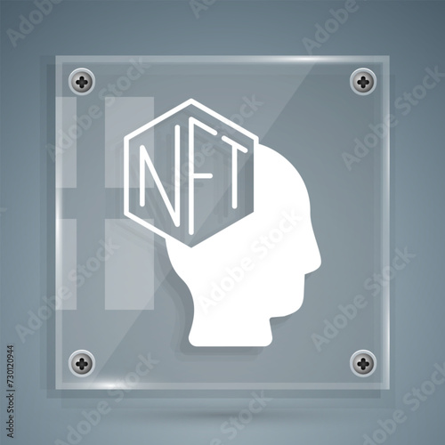 White NFT Digital crypto art icon isolated on grey background. Non fungible token. Square glass panels. Vector