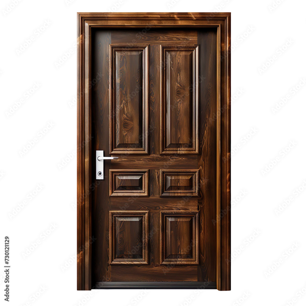Dark wood door isolated on white or transparent background, png